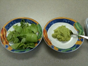 Taco toppings, guacamole, lettuce