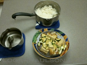 Tofu and Rice being assembled